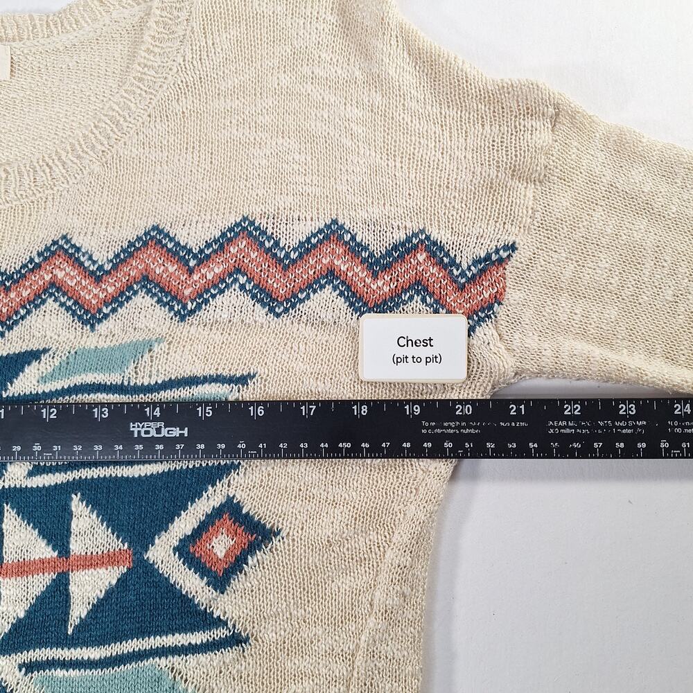 Pink Rose Women's Sweater XL Beige Southwestern Aztec Lightweight Knit Boho Top - Picture 6 of 13